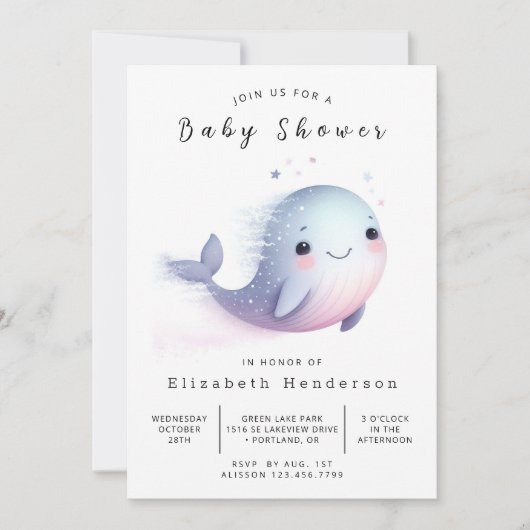 Boho bewerkbaar walvis Baby shower Kaart (Voorkant)