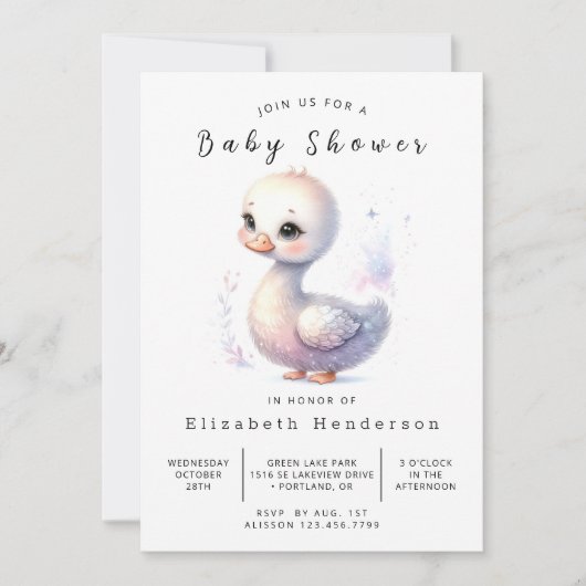 Boho Bewerkbare Zwaan Baby Shower Kaart (Voorkant)