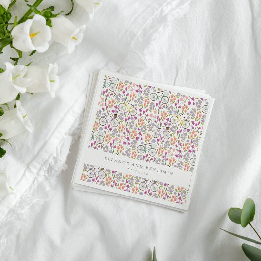 Boho Bicycle Bloemen Gepersonaliseerd Paar Servet