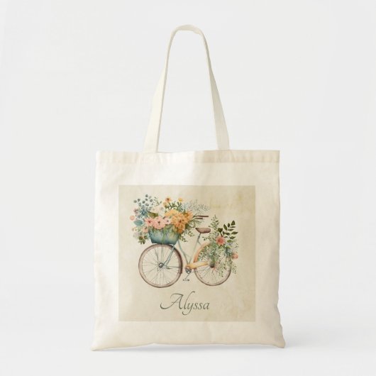 Boho Bicycle met Bloemenmand Waterverf Tote Bag (Voorkant)