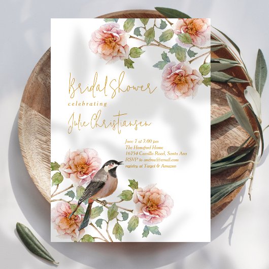 Boho Bird in Florals Bridal Shower Kaart