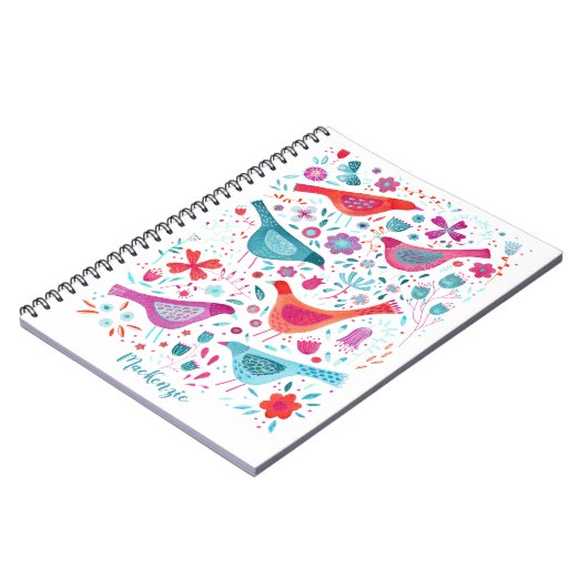 Boho Birds and Flowers Waterverf Custom Name Notitieboek (Linkerzijde)