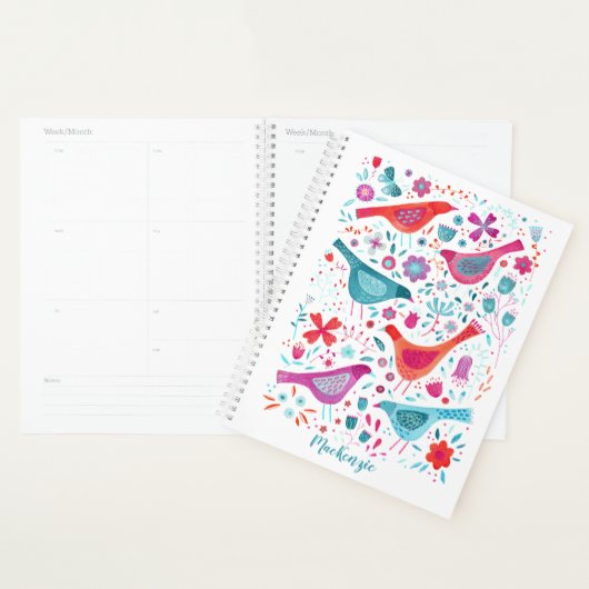 Boho Birds and Flowers Waterverf Custom Name Planner (Display)