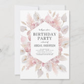 Boho Birthday Blush Roze Elke Leeftijd Partij  Kaart (Voorkant)