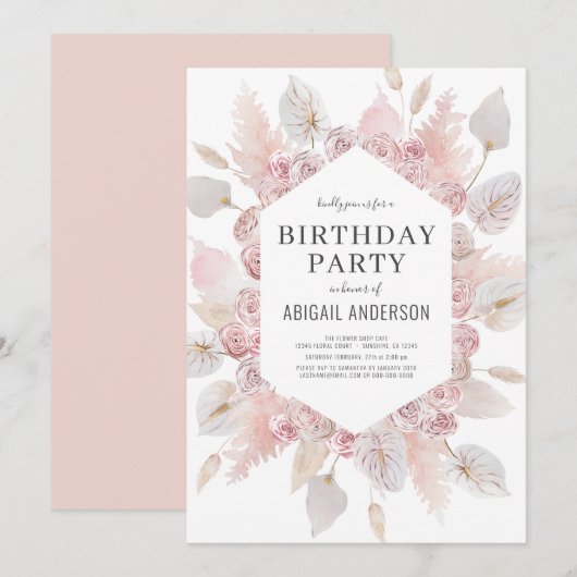 Boho Birthday Blush Roze Elke Leeftijd Partij  Kaart (Voorkant / Achterkant)