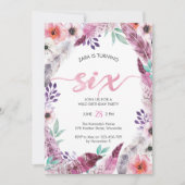 Boho Birthday party Invitation | Zesde verjaardag Kaart (Voorkant)