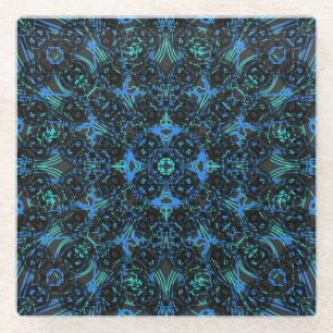 Boho Black & Blue Diamond Chains Gelaagde Pattern Glazen Onderzetter