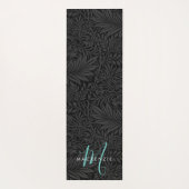 Boho Black Botanical Blauwgroen Monogram Naam Yogamat (Achterkant)
