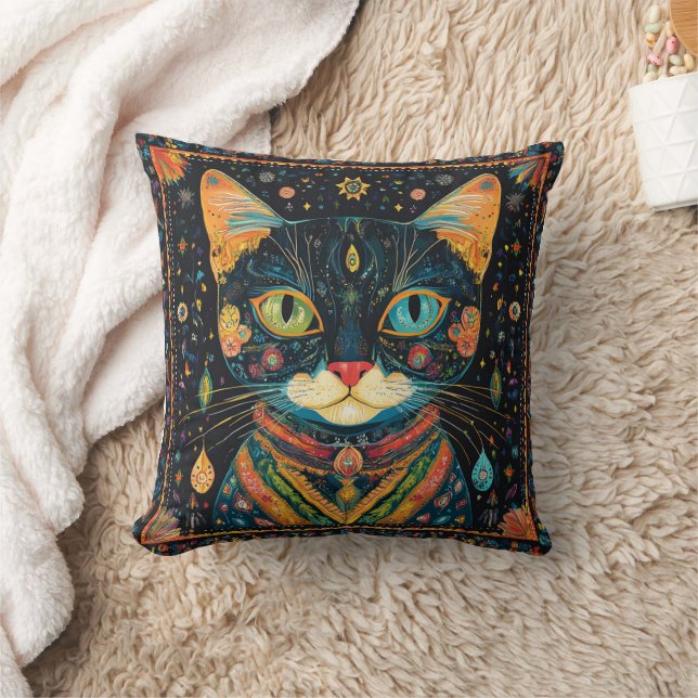 Boho Black Chat Motif Jeu oreiller (Couverture)