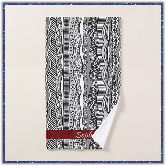 Boho Black en White Ethnic Bad Handdoek