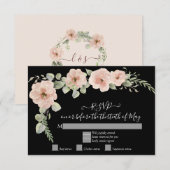 Boho Black Floral Blush Rose Réponse RSVP (Devant / Derrière)