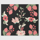 Boho Black Garden Party Floral Cadeaupapier (Vlak)