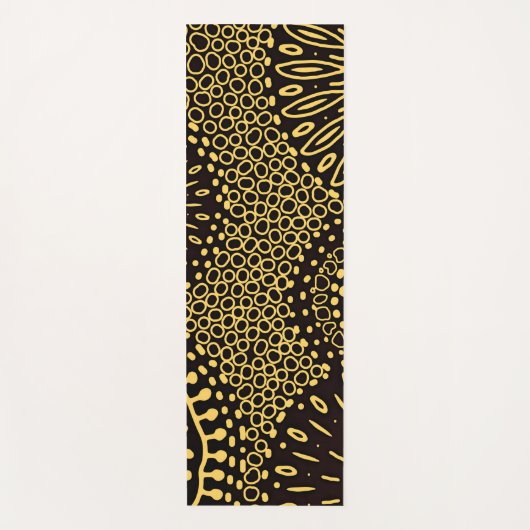Boho Black Gold Ethnic Floral Yoga Mat (Voorkant)