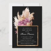 Boho Black, Gold Floral Invitation de douche nupti (Devant)