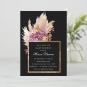 Boho Black, Gold Floral Invitation de douche nupti (Debout devant)