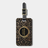 Boho Black Gold Foil Mandala | Monogrammed Girly Bagagelabel (Voorkant verticaal)