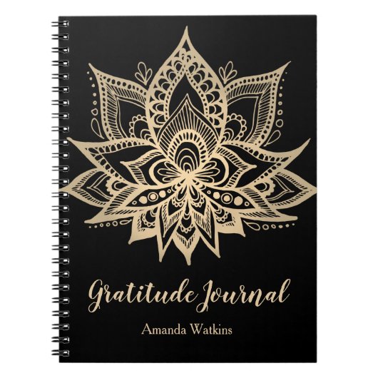 Boho Black Gold Lotus Flower Gratitude Journal (Devant)
