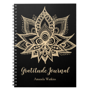 Boho Black Gold Lotus Flower Gratitude Journal Notitieboek