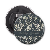 Boho Black Hand Drawn Floral Wedding Custom Button Flesopener (Voorkant)