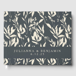 Boho Black Hand Drawn Floral Wedding Custom Gastenboek
