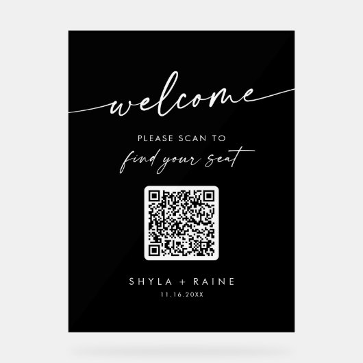 Boho Black QR Code Acrylique Mariage Seing Chart (Recto)
