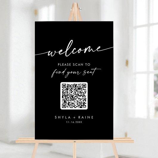 Boho Black QR Code Acrylique Mariage Seing Chart