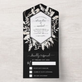 Boho Black White beige Botanical Weddenschap RSVP All In One Uitnodiging (Binnen)