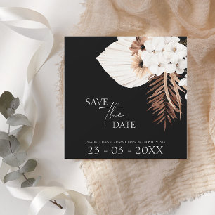 Boho Black White Brown Pampas Grass Wedding Save The Date