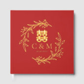 Boho blad krans dubbel geluk Chinese bruiloft Gastenboek (Voorkant)