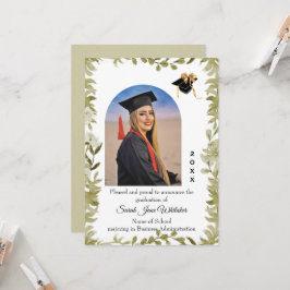 Boho blad rand universitaire afstuderen aankondigi kaart