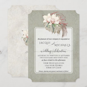 Boho blad sagegroene witte orchidee bloem jungle kaart