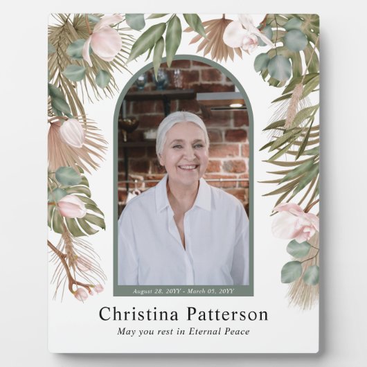 Boho-bladeren In Loving Memory Foto-herdenking  Fotoplaat (Voorkant)