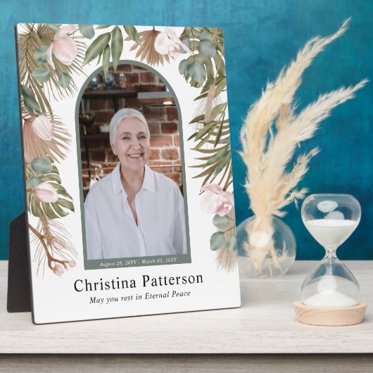 Boho-bladeren In Loving Memory Foto-herdenking  Fotoplaat (Zijkant)