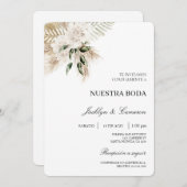 Boho blanc Faire-part de mariage espagnol (Devant / Derrière)