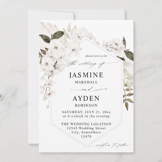 Boho blanc Faire-part de mariage Floral V2 LN (Devant)