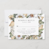 Boho Blanc Floral & Verdure RSVP avec choix de rep (Devant)