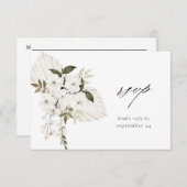 Boho blanc Floral w Repas Carte RSVP (Devant / Derrière)