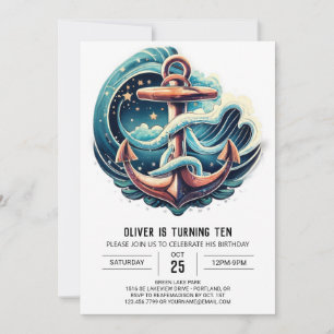 Boho Blauw Anker Verjaardag Kaart