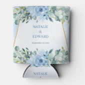 Boho blauw bloemeneucalyptus en goud lijst blikjeskoeler (Voorkant)