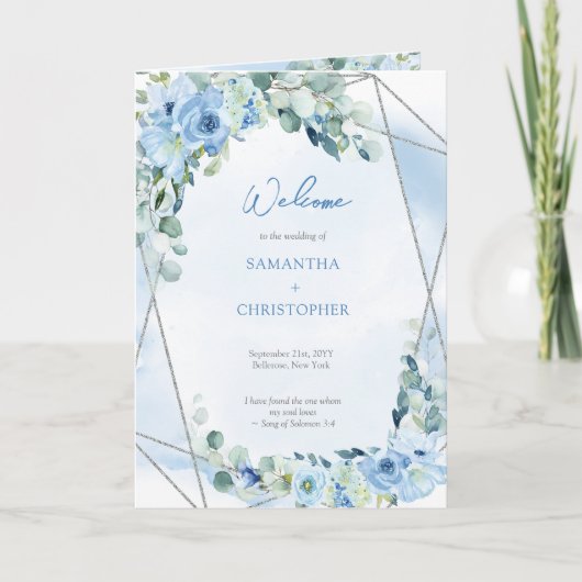 Boho blauw bloemeneucalyptus zilver glitter progra programma (Voorkant)