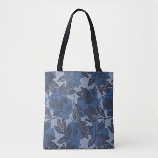 Boho Blauw Botanisch Patroon Draagtas (Voorkant)