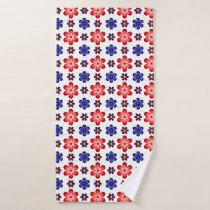 Boho blauw paarse rode bloemen badhanddoek