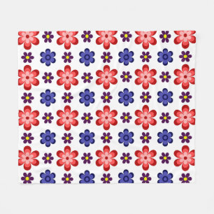 Boho Blauw Paarse Rode Bloemen Middelgrote Fleece Deken