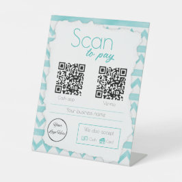 Boho blauw patroon 2 QR codes zakelijke scan te be Reclamebord Met Voetstuk