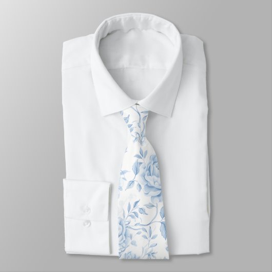 Boho Blauw Porselein Bloemen Bruiloft Groomsmen Gi Stropdas (Gebonden)