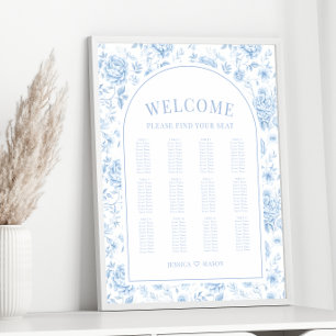 Boho Blauw Porselein Bloemen Bruiloft Zitkaarten Poster