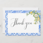 Boho blauw tegel citroen Vrijgezellenfeest Dank u  Aankondiging (Voorkant)