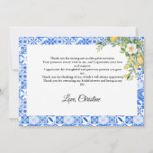 Boho blauw tegel citroen Vrijgezellenfeest Dank u  Aankondiging (Achterkant)