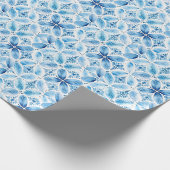 Boho Blauw Wit Bloemen Abstract Cadeaupapier (Hoek)
