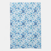 Boho Blauw Wit Bloemen Abstract Theedoek (Verticaal)
